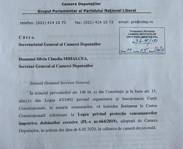 Curtea Constituţională discută sesizarea PNL asupra proiectului de lege privind plafonarea dobânzilor la credite