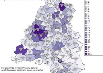 Harta cazurilor COVID-19 în Bihor | Comparație între numărul bolnavilor înregistrați de la începutul pandemiei și cel al cazurilor active