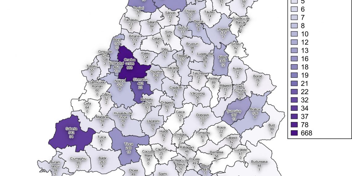 Harta COVID actualizată| Peste 660 de cazuri ACTIVE în Oradea. 78 de bolnavi sunt în Valea lui Mihai și aproape 40 în Marghita