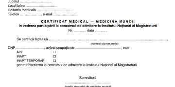 Modelul certificatul medical necesar candidaților la admiterea în INM a fost publicat în Monitorul Oficial