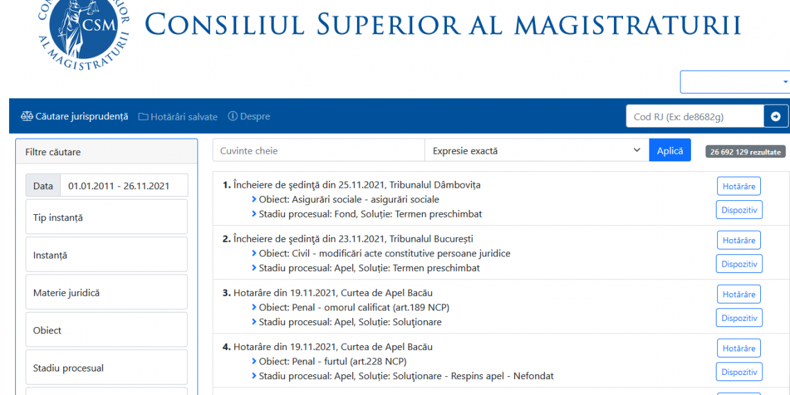 A fost lansat postalul ReJust | Aplicația oferă acces gratuit la peste 26 de MILIOANE de hotărâri pronunțate de instanțele din România