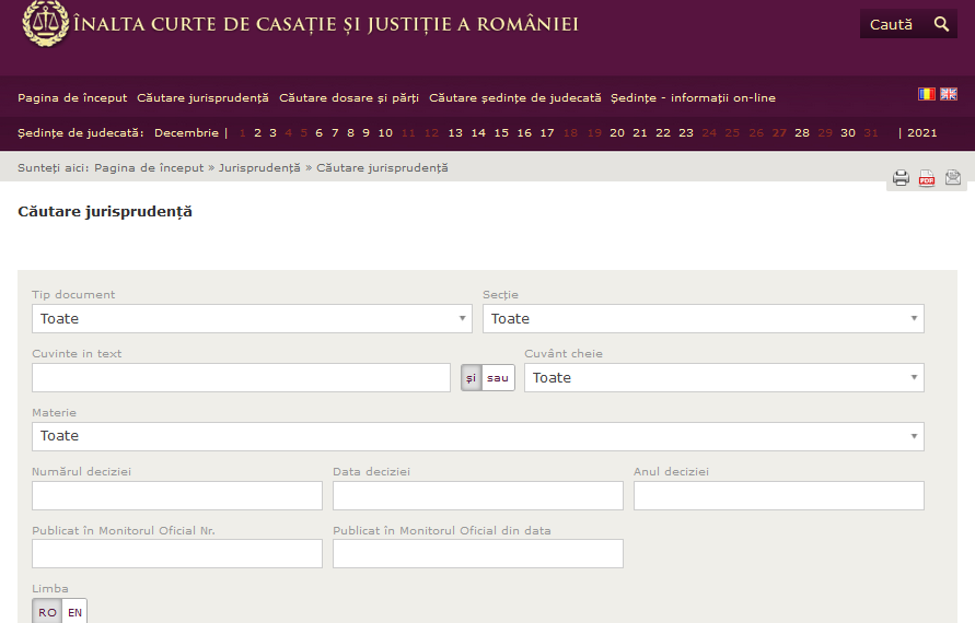 Nou motor de căutare a jurisprudenței pe site-ul Înaltei Curți de Casație și Justiție