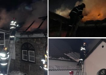 FOTO | EXPLOZIE la o centrală termică. O gospodărie din Ciumeghiu a fost cuprinsă de un incendiu violent
