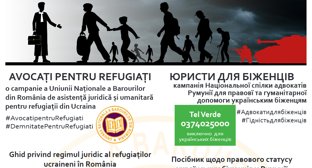 ”Avocați pentru Refugiați” | Ghid bilingv româno-ucrainean, telefon verde pentru cetățenii ucraineni și o listă a avocaților care pot oferi asistență gratuită