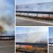 VIDEO-FOTO. Flăcări înalte de câțiva metri la marginea unui drum de la limita dintre Bihor și Sălaj | Un incendiu de vegetație pune în pericol traficul auto