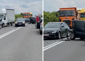 Trafic blocat pe DN 1, în Bihor | 6 autoturisme și o autoutilitară, implicate într-un accident între Urvind și Lugașu de Jos