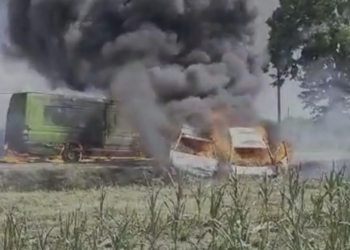 VIDEO. Incendiu pe DN79 Oradea – Salonta | Trei mașini au luat foc în urma unui accident