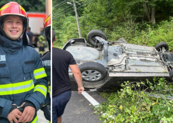 Un pompier din Bihor, aflat în concediu, a salvat viața a două persoane care s-au răsturnat cu mașina în șanț