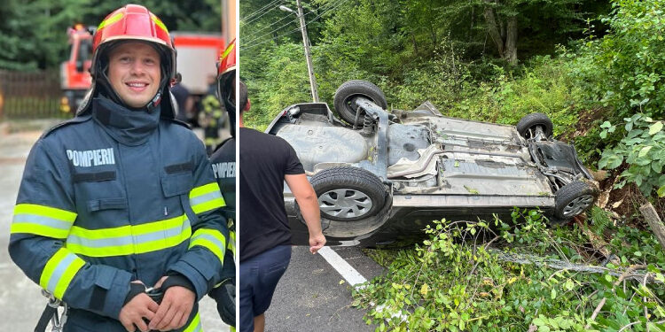 Un pompier din Bihor, aflat în concediu, a salvat viața a două persoane care s-au răsturnat cu mașina în șanț