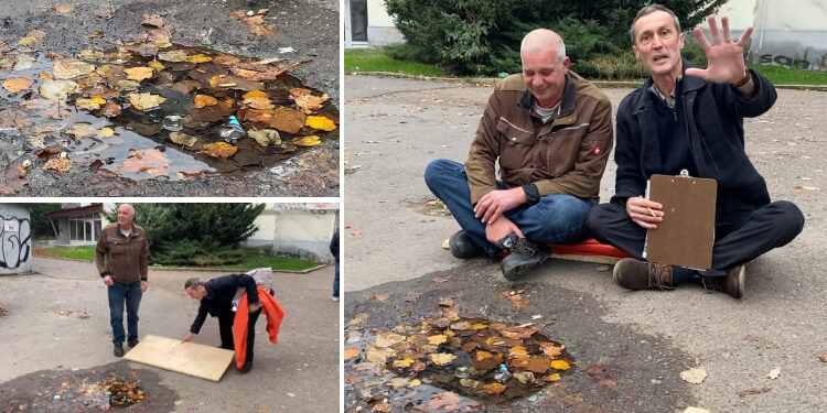 Protest inedit în centrul Beiușului | Un consilier independent și un localnic au amenajat o tabără lângă un ”izvor” care țâșnește dintr-o conductă spartă de 5 ani