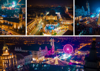 FOTO. Explozie de lumini și culoare la Târgul de Crăciun, din Oradea | Iluminatul festiv a fost aprins de primarul Florin Birta, alături de zeci de copii