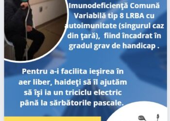 Un tânăr din Beiuș e singurul caz din țară care suferă de imunodeficiență comună variabilă tip 8 LRBA cu autoimunitate. Are nevoie de un triciclu electric pentru a putea să se bucure de natură
