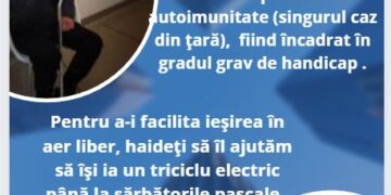 Un tânăr din Beiuș e singurul caz din țară care suferă de imunodeficiență comună variabilă tip 8 LRBA cu autoimunitate. Are nevoie de un triciclu electric pentru a putea să se bucure de natură