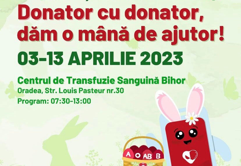 „Donator cu donator, dăm o mână de ajutor”: Campanie de donare de sânge pentru bihoreni