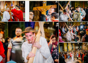 VIDEO/GALERIE. Condamnarea, purtarea crucii, biciuirea, răstignirea, coborârea în mormânt a Mântuitorului, reconstituită de elevii Liceului Teologic Romano-Catolic „Szent László”