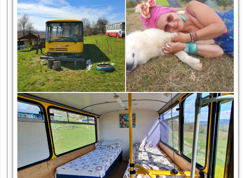 GALERIE. Casa din autobuz din raiul iubitorulor de natură. O pictoriță și un speolog au pus bazele unui camping inedit