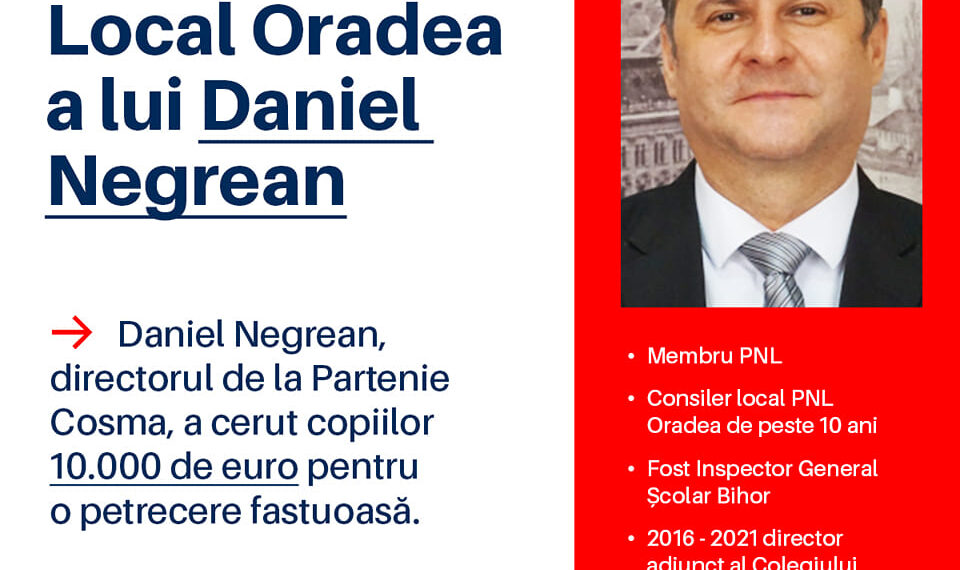 Cer retragerea lui Daniel Negrean din Consiliul local Oradea și de la conducerea Colegiului Economic Partenie Cosma