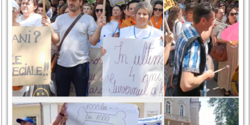 VIDEO. Mii de profesori din Oradea au protestat alături de elevii lor. Aplaudați de angajații Inspectoratului Școlar