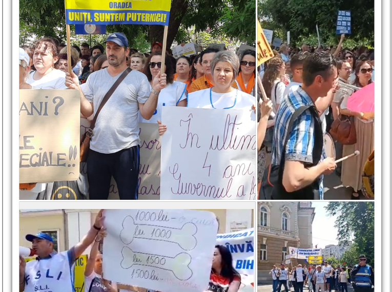 VIDEO. Mii de profesori din Oradea au protestat alături de elevii lor. Aplaudați de angajații Inspectoratului Școlar