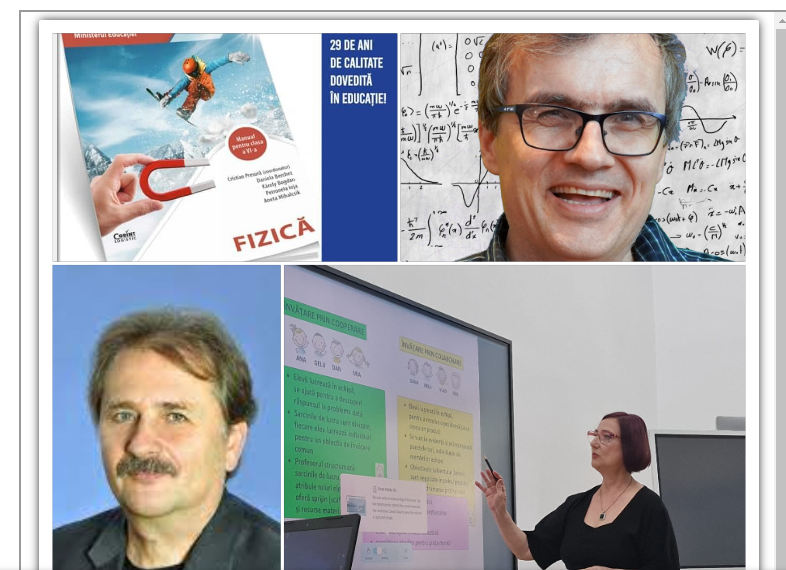 Celebrul fizician Cristian Presură împreună cu profesorii orădeni Daniela Berchez și Bogdan Károly, autorii manualului de fizică de clasa a VI-a