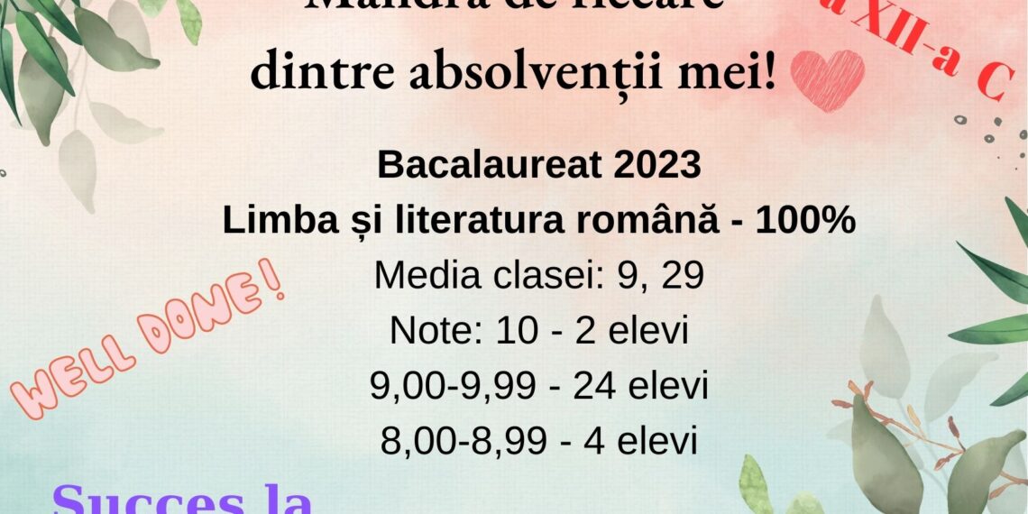 Elevii unei clase din Colegiul Mihai Eminescu au reușit să obțină o medie spectaculoasă la Bacalaureat, la română. 26 dintre ei au luat note peste 9