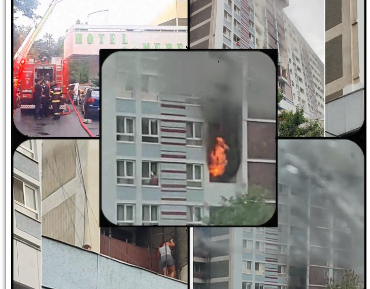 GALERIE. 7 oameni au primit îngrijiri medicale după incendiul de la Hotelul Mureș. Focul ar fi pornit de la un fier de călcat