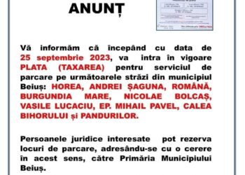 Din 25 septembrie, se plătește parcarea în Beiuș