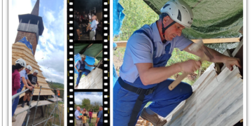 GALERIE. Prefectul Țiplea, „doctor” la Ambulanța pentru Monumente Bihor. „Ucenicul” unei familii de arhitecți care s-a mutat cu copiii pe șantierul bisericii de lemn din Luncșoara