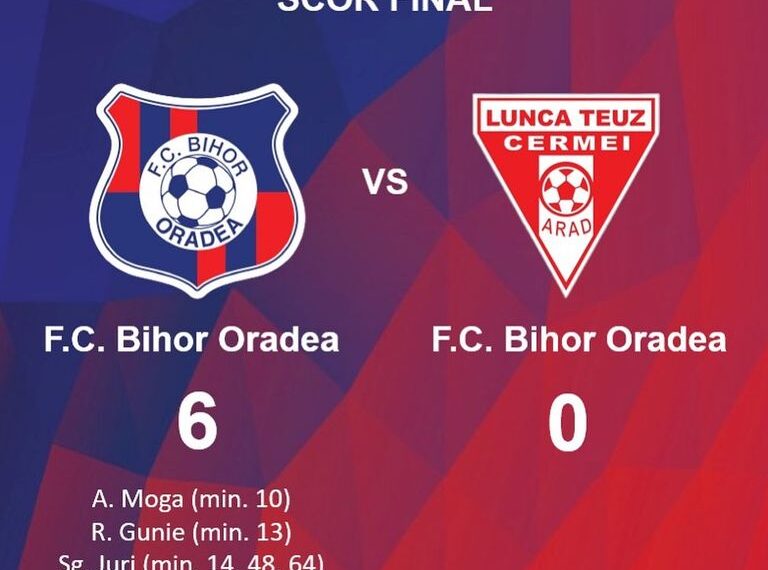 FC Bihor administrează un sec 6-0 arădenilor de la Gloria Lunca Teuz Cermei