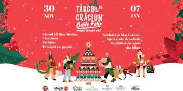 Atmosferă de poveste:bradul luminat de mii de luminițe și Moș Crăciun la târgul din Băile Felix