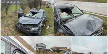 I-a căzut copacul pe mașină la Tărian. „Slavă Domnului că am scăpat cu viață din acest incident de groază„