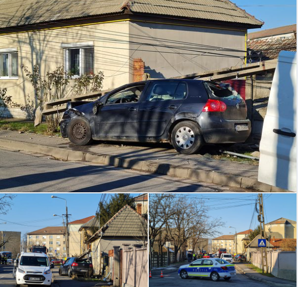 Accident spectaculos. A ras un stâlp de electricitate pe o stradă din Oradea