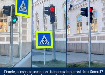 Din opera lui Dorel. Scenă de ”Cascadorii râsului”peste drum de Primăria Beiuș