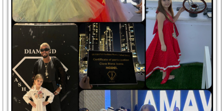 GALERIE. La 7 ani, orădeanca Riana Ciora, prezentări cei mai renumiți designeri, shootinguri în fabulosul hotel SLS Dubai, prezentare pe un vas de lux care naviga printre zgârâie nori