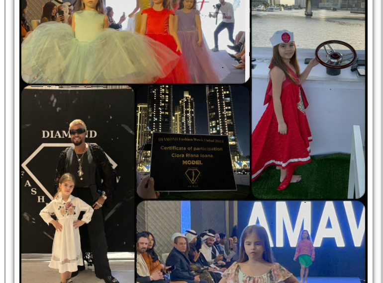 GALERIE. La 7 ani, orădeanca Riana Ciora, prezentări cei mai renumiți designeri, shootinguri în fabulosul hotel SLS Dubai, prezentare pe un vas de lux care naviga printre zgârâie nori