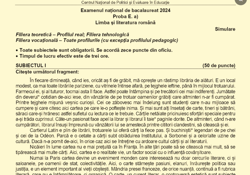 Blaga la simularea Bac-ului