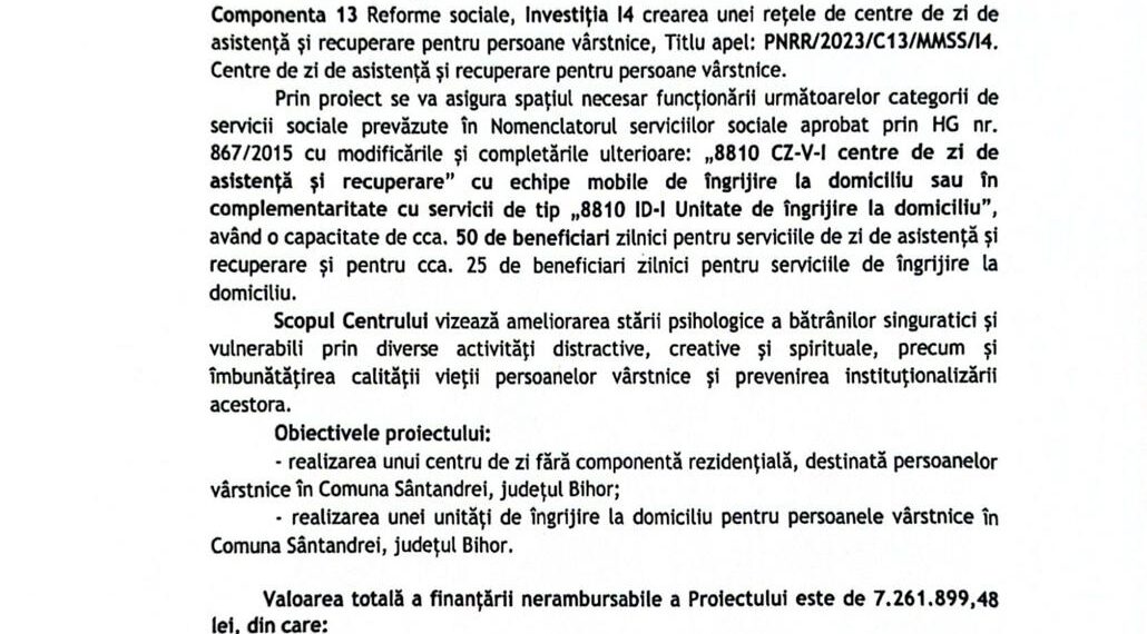 7,2 milioane lei investiți în centrul de zi pentru vârstnici din Sântandrei