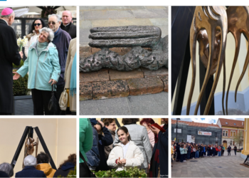 Artistul a cărui operă ilustrează celebra apoftegmă«Frumosul e întotdeauna bizar», expune în Piața Unirii.„Îngerul” și „Îngerul căzut”, la intrare în Catedrala Greco-Catolică