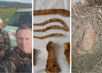 Căutătorii de comori Preda Balaiban și Dan Marta au descoperit un mic depozit de unelte dacice vechi de 2000 de ani și o monedă de argint de la 1600