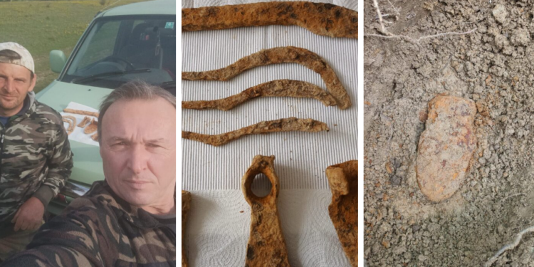 Căutătorii de comori Preda Balaiban și Dan Marta au descoperit un mic depozit de unelte dacice vechi de 2000 de ani și o monedă de argint de la 1600