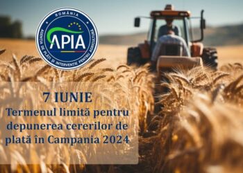 7 iunie- termenul limită pentru depunerea cererii de plată în Campania 2024. În 1 și 02 iunie 2024, centrele județene/locale APIA au program de lucru normal