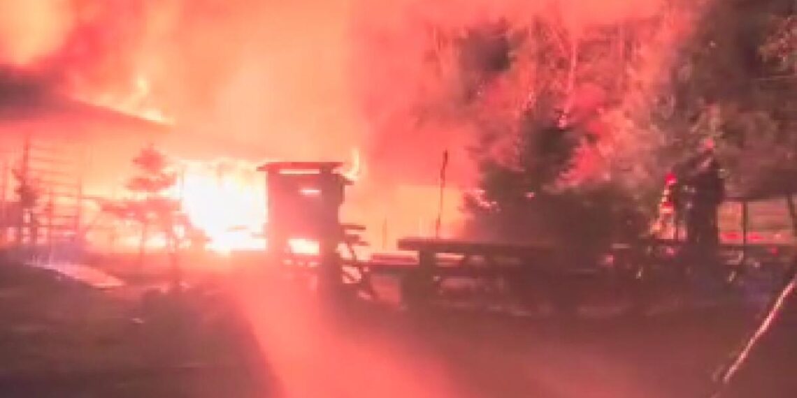O cabana de pe strada Izvorului arde violent