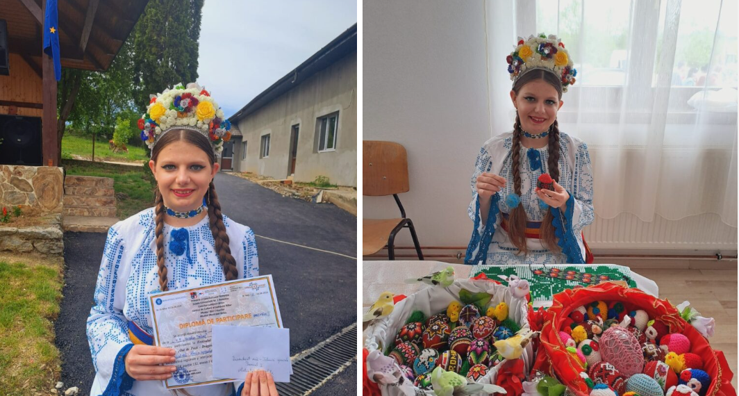 Garofița Matiuță, tânăra din zona Roșia care are o tehnică unică de împistrit oul de Paște. Coase ouă împistrite