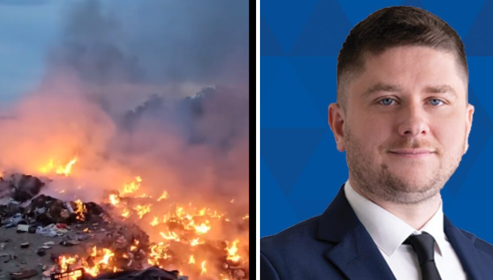Tânărul primar de Tinca, Vlad Popa își intră în rol. Azi noapte a chemat poliția, pompierii și garda de mediu,  după ce un morman de gunoaie ardea în spatele pieței