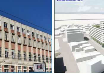 Cade și fațada Imprimeriei de Vest.Două blocuri cu 8 și 11 etaje vor lua locul imobilului unde se tipăreau  2.000.000 de volume de cărţi/an