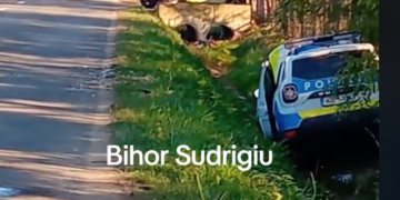 Accident la Sudrigiu. O mașină a Poliției a ajuns în sanț