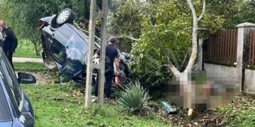 O fetiță și părinții ei în stare critica după ce s-au izbit cu mașină de un copac