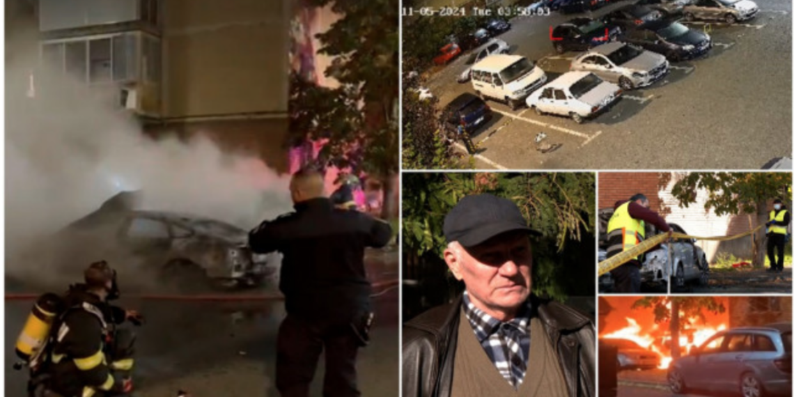 Atac în stil mafiot intr-o parcare, mașini stropite cu benzina. Doua mașini arse aparțin fiului unui polițist