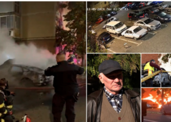 Atac în stil mafiot intr-o parcare, mașini stropite cu benzina. Doua mașini arse aparțin fiului unui polițist