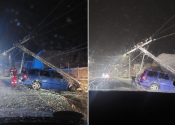 Un autoturism a intrat într-un stâlp de curent și a lăsat Lugasul în bezna